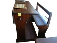 TOC double oak school desk along with box and