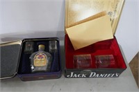 Crown Royal & Jack Daniels Tins, Glasses, Etc