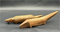 (2) Wood Carved Armadillo & Alligator