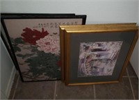 Framed Artwork, Asian Flowers, Windows