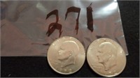 2) Eisenhower 1972 Silver Dollars