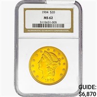 1904 $20 Gold Double Eagle NGC MS62