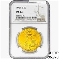 1924 $20 Gold Double Eagle NGC MS62