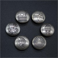 6 Sterling Silver S.W./N.A. Button Covers