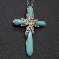 Sterling Silver Turquoise Cross Necklace