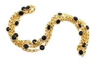 Elongated Black Faux Gem & Gold Necklace