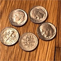 (5) 1980's Roosevelt Dime Coins