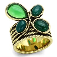 14k Gold Ip Cabochon 5.52ct Emerald Ring