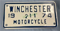 New old stock motorcycle license plate, 1974.