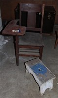 students desk and wooden stool