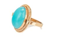 SECRETT 14K YELLOW GOLD AND TURQUOISE RING, 6.7g