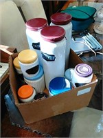 Box lot of 12 ceramic decanters