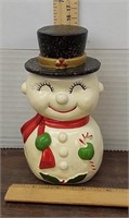 Vtg. Snowman bank. 6in tall. Has a small chip
