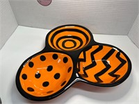 3-Part Ironstone Black/Orange Serving Dish