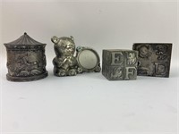 Collection of 4 Vintage Silverplate Baby Banks