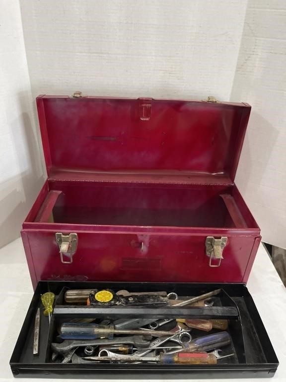 Metal Tool Box with Screwdrivers and Wrenches