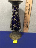 10" Metal/Cobalt Blue Candle Holder