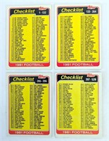 1981 Topps Football 4 Checklist Unmarked Set