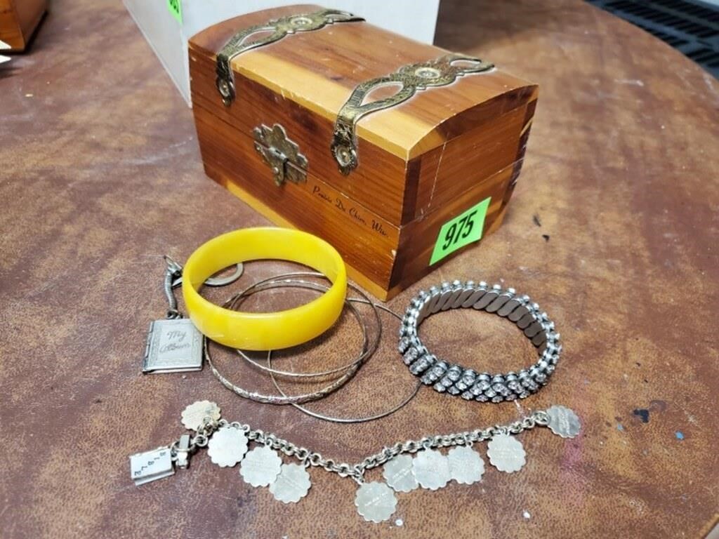 Jewelry box, braclets, 10 Commandments charm