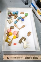 Flat of Vintage Plastic Farm Animals & Wooden