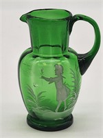 Margy Gregory Painted Green Pitcher as is