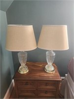 Two 26" tall glass lamps, oval shades