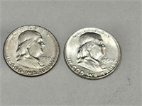 1954 D & 1954 S Franklin Silver 1/2 Dollar Coins