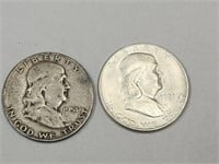 2-  1951 S Franklin Silver Half Dollar Coins