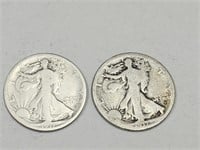 2-  1917 D Walking Liberty Silver Half Dollar Coin
