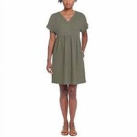 Briggs Women's XXL V-Neck Linen Dress, Green XXL