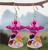 Cats Being Abducted Acrylic Dangle Earrings;