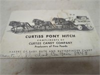 old advertising card from curtiss pony hitch