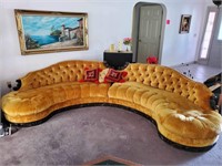 VINTAGE RETRO YELLOW UPHOLSTERED COUCH 130”