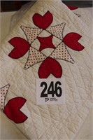 Red & Cream (Appears to be Hand Stitched) Quilt