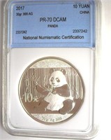 2017 10 Yuan 1 Oz .999 Ag NNC PR70 DCAM Panda