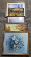 (Y) Framed paintings and prints. Largest is