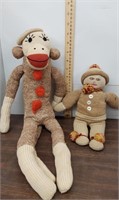 Vtg. Sock Monkey & Sock Boy. 20in and 11.5in