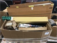 Boxed pallet of interior auto parts, mud flaps