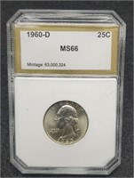 1960-D slab Washington Silver Quarter, PCI MS66