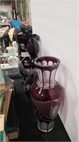 3 RED GLASS VASES