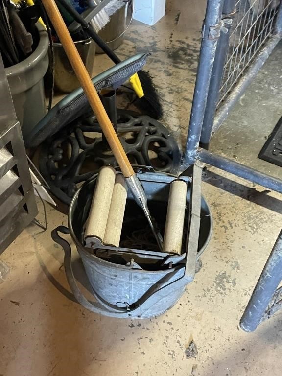 Galvanised mop bucket with mop