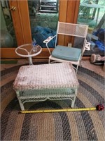 Metal chair, small end table, Wicker table