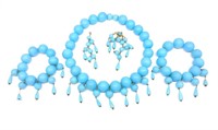 19th C. Blue Glass Bead Necklace & Bracelet Set