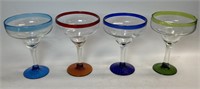 4 Blown Glass Margarita Glasses