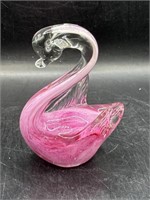 Murano Style Art Glass Swan Paperweight 5”