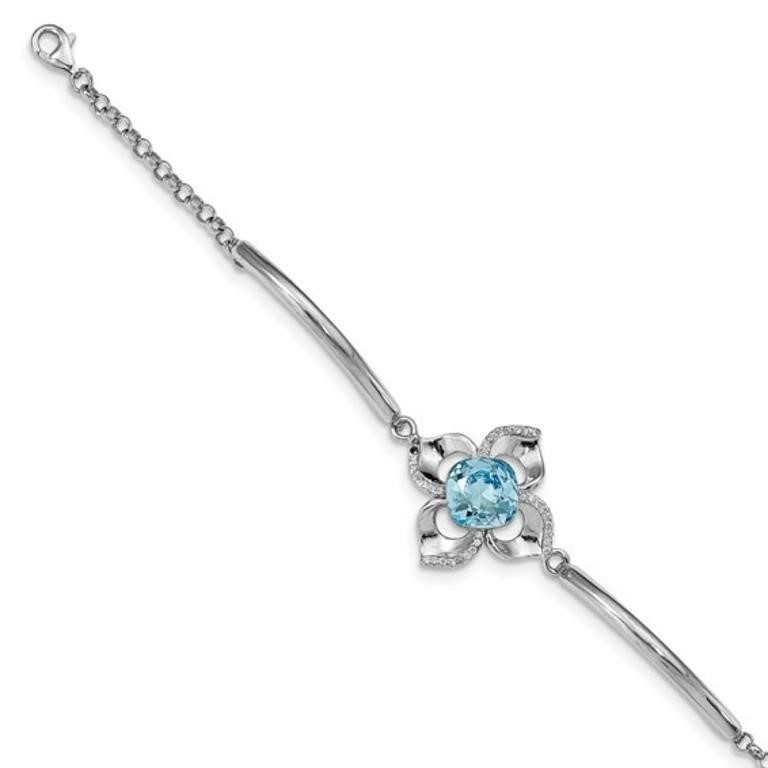 Sterling Silver Blue Crystal Flower Bracelet