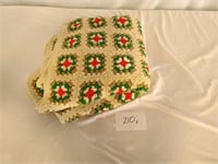 Tan, Red and Green Crocheted Afghan