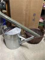 Metal Watering Can Bushel Basket Green Grass Paper