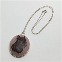 Sterling Pink Stone Dog Pendant On Sterling Chain