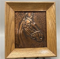 embossed copper horse head bust plaque
